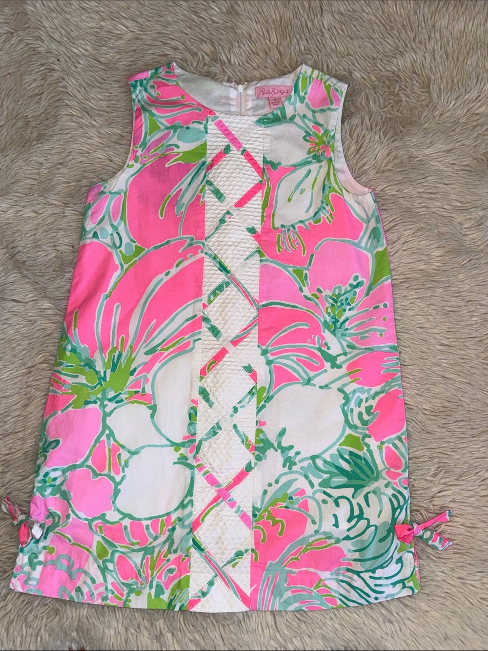 🌴💕 Lilly Pulitzer Hot Pink, White & Green Floral Shift Dress size 8